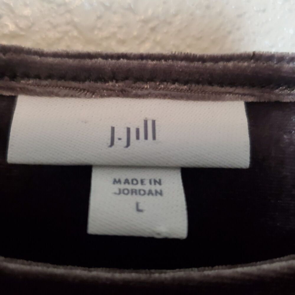 J. Jill Women Top Blouse‎ Shirt Sz L Brown Velvet Boat Neck Long Sleeve Hi-lo - Picture 6 of 16